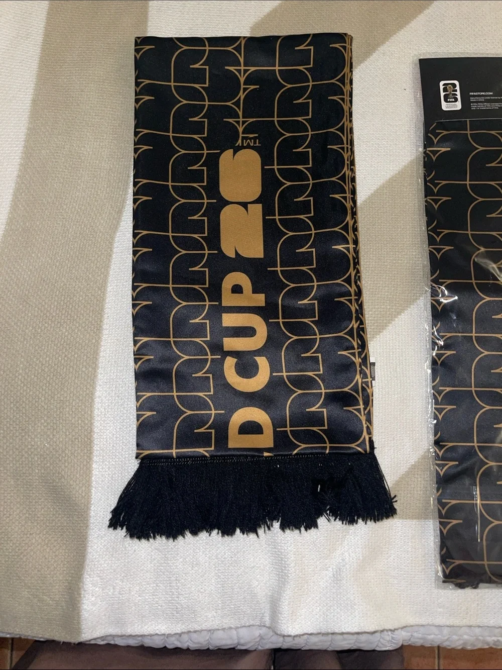 Gold Logo Pattern Black Scarf